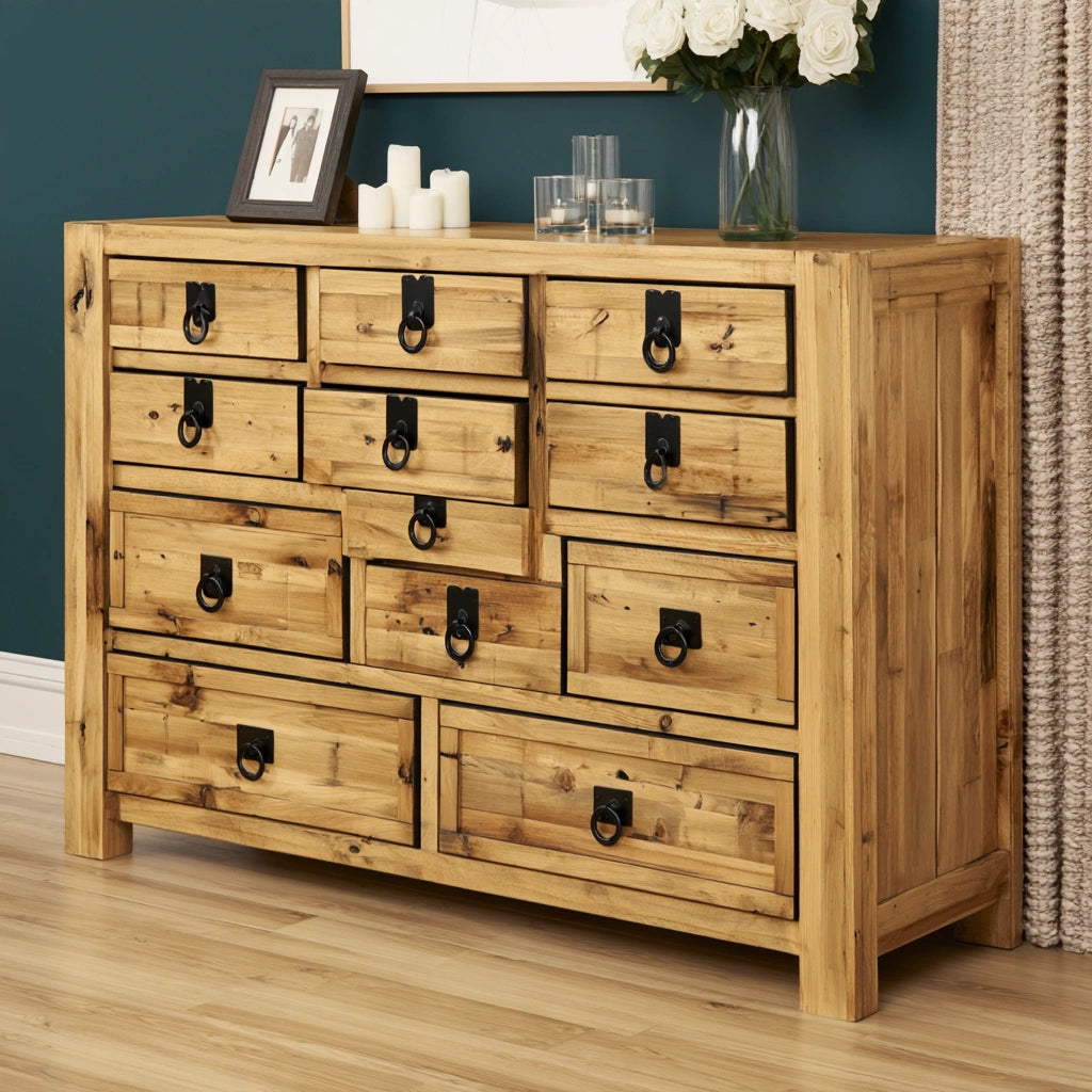 Ladekast van hout, kleur zwart en lichtbruin
