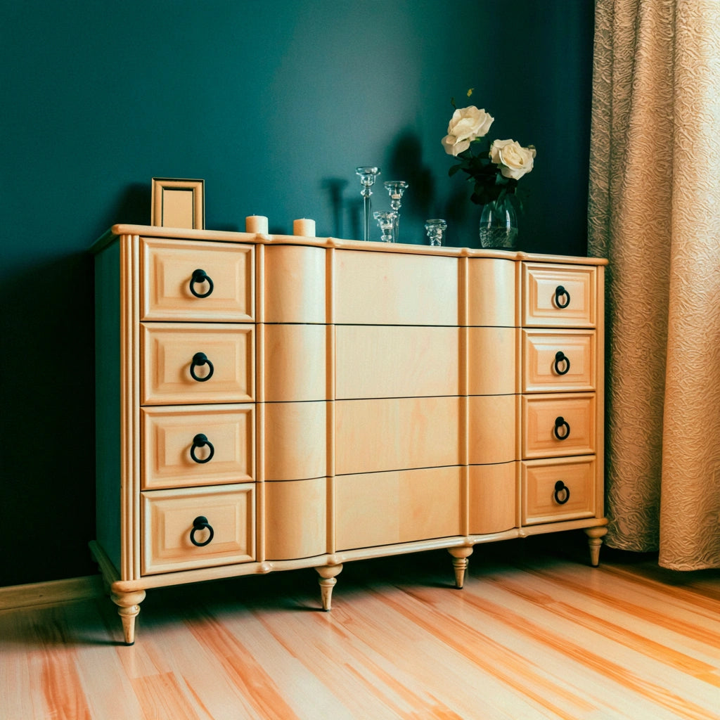 Ladekast van hout, kleur zwart en lichtbruin