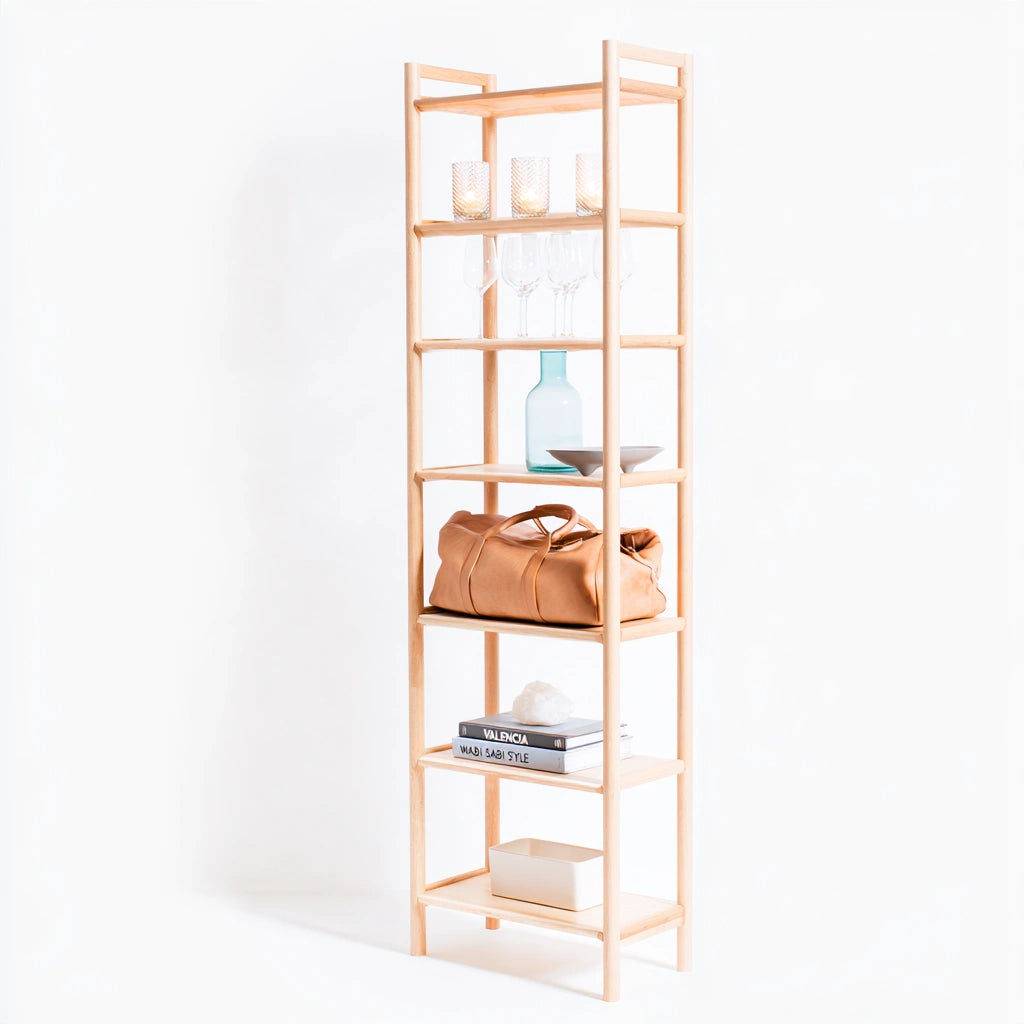 Boekenkast van hout, met zes niveaus, kleur lichtbruin