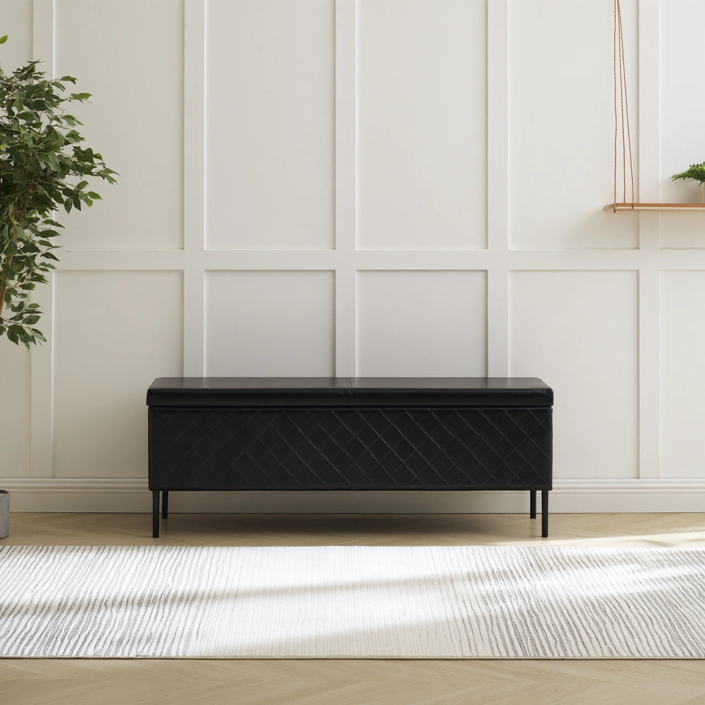 Opbergbank met stoffen bekleding, kleur zwart